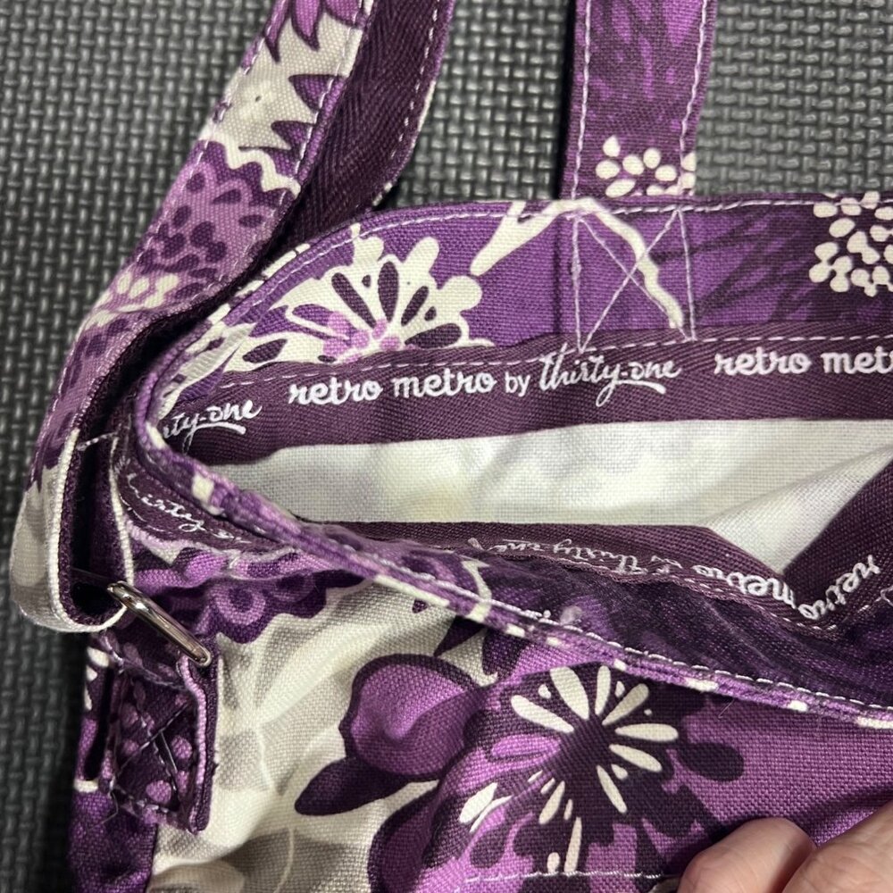Thirty-One Retro Metro Shoulder Bag Purple Floral Canvas Tote - Picture 4 of 4
